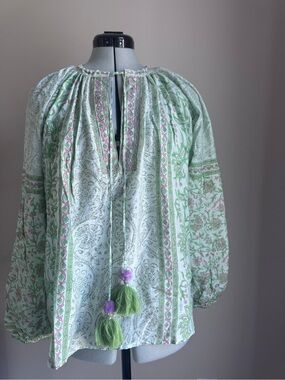 NWOT Bella Tu Embroidered Beaded Tassel Tunic Blouse Size M Boho Resort